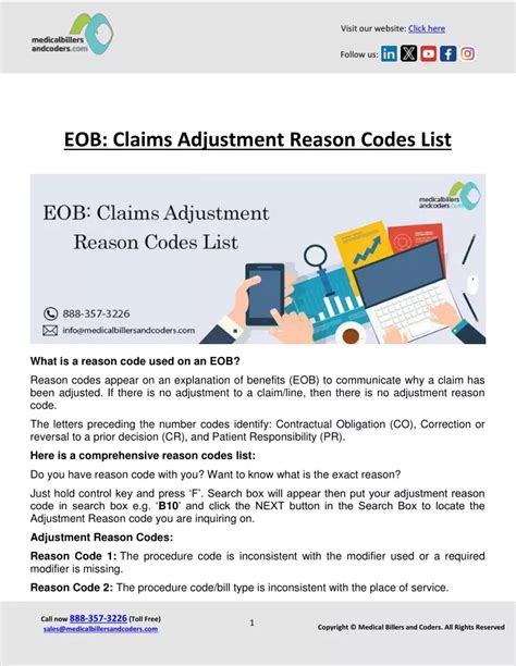 Ppt Eob Claims Adjustment Reason Codes List Powerpoint Presentation