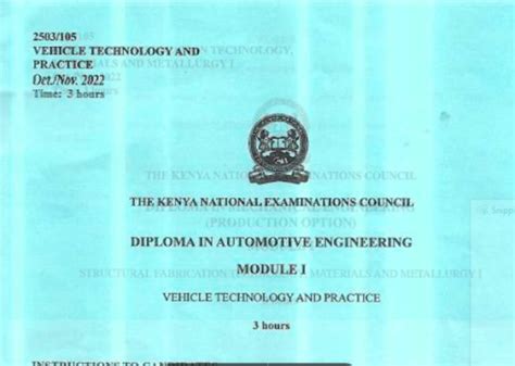 Diploma In Automotive Engineering Module 2 Knec Past Papers Newsspot