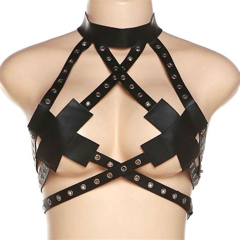 Soutien Gorge Harnais Sm En Cuir Pu Bdsm Lingerie Bondage Cache T Tons Rivets Bol