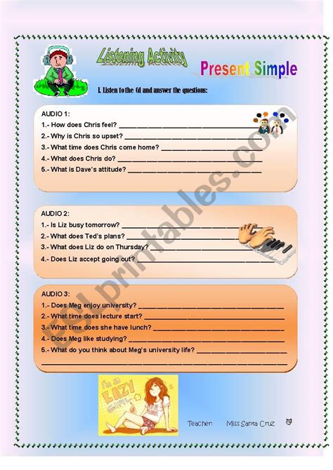 Listening Activity Present Simple Esl Worksheet By Mini9