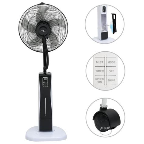 Ventilateur brumisateur sur pied et télécommande Noir et blanc