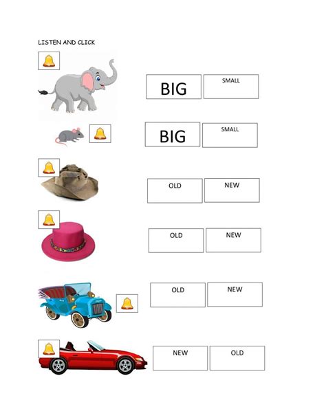 Big Small Old New Interactive Worksheet Preschool Activities Toddler