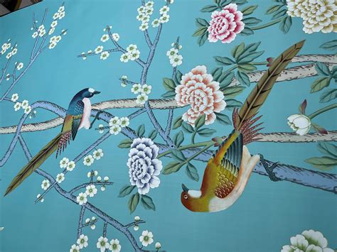 Palm Tree Chinoiserie Wallpaper Hand Painted Wallpaper On Silk Panel