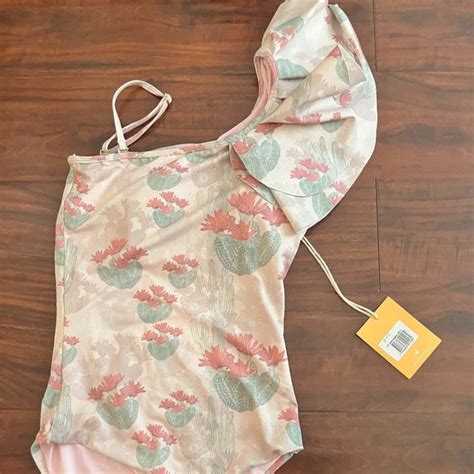 Anthropologie Swim Nwt One Shoulder One Piece Light Pink With Floral Pattern Bikini Poshmark
