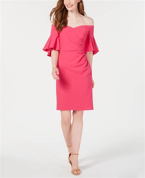 Calvin Klein Off The Shoulder Ruched Sheath Dress Macys