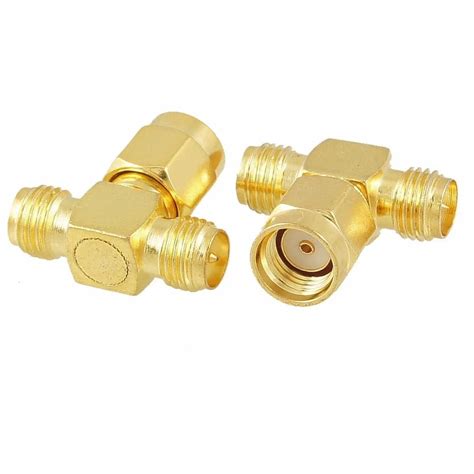 2 Pcs T Type Rp Sma Male To Two Rp Sma Female Male Pin Rf Coaxial