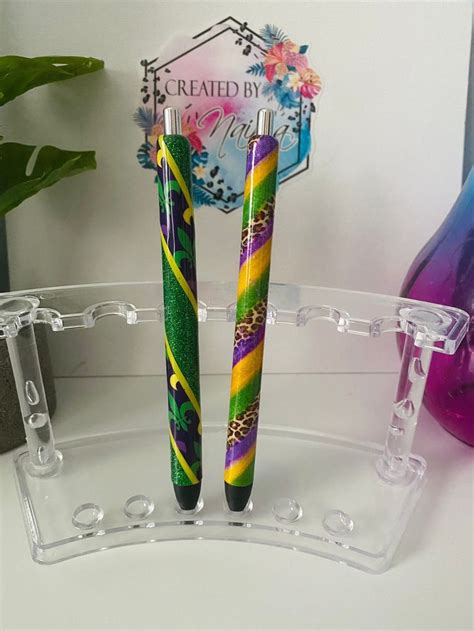 Refillable Mardi Gras Glitter Epoxy Pen Etsy In Pen Craft