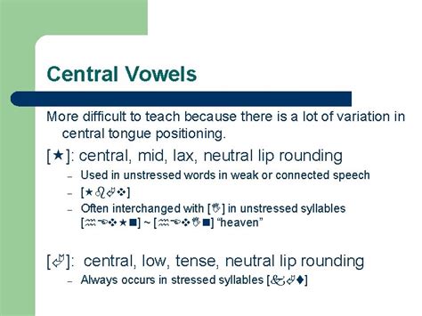 Vowels Traditional Classification Traditional Vowel Classification