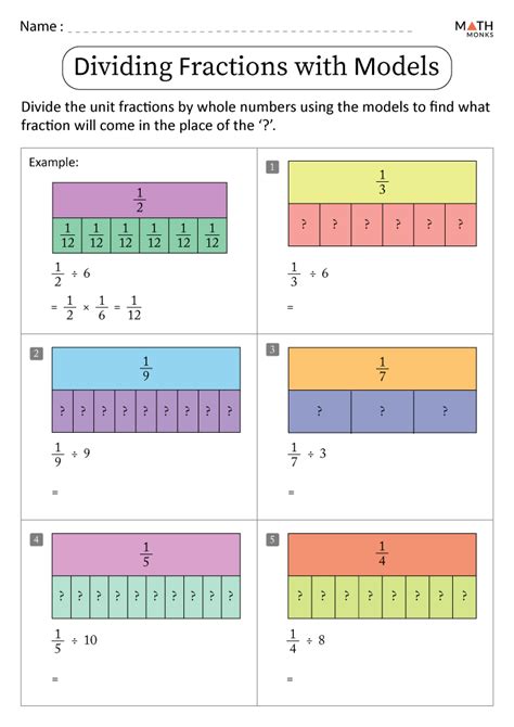 Dividing Whole Numbers By Fractions Using Models Worksheets