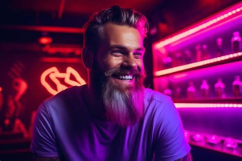 Premium Ai Image Bearded Man Smiling On Red Background In The Style