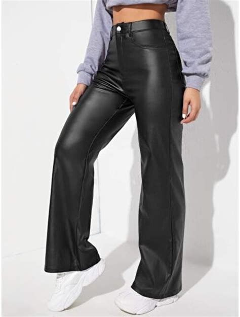 Buy Shein Straight Leg Leather Look Jeans Online Topofstyle