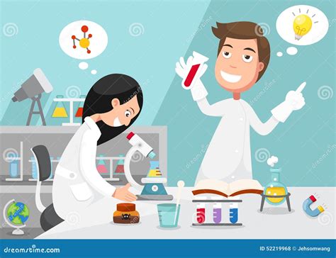 Scientists Doing Experiment Surrounded By Lab Equipment Stock Vector