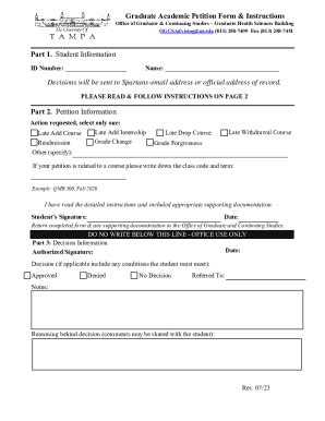 Fillable Online Graduate Academic Petition Form And Instructions