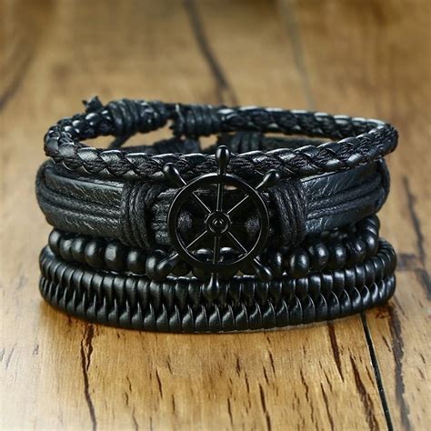 Vnox Mix 4pcs Set Braided Wrap Leather Bracelets For Men Women Vintage