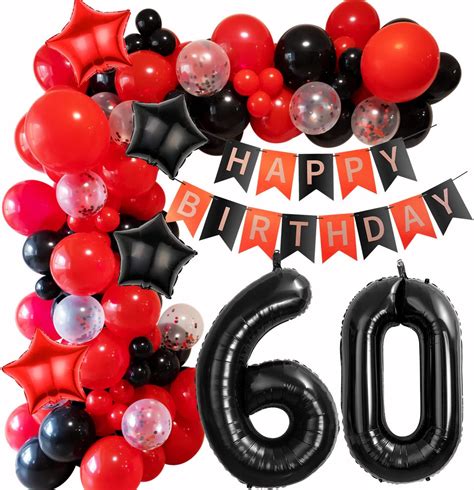 60 Anni Ghirlanda Palloncini Nero Rosso Decorazioni 60 Palloncini Donna