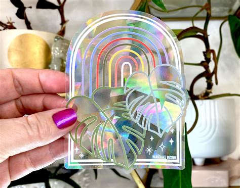 Sticker Rainbow Monstera Rainbow Making Suncatcher Window Decal Etsy Rainbow Stickers