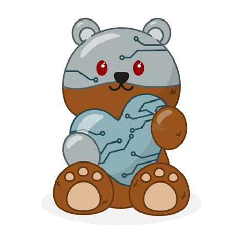 Cute Teddy Bear Robot Cartoon Vector Icon Flat Stock Vector