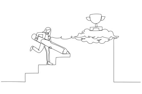 Cartoon Of Businesswoman Use Pencil To Create His Own Stair To Success