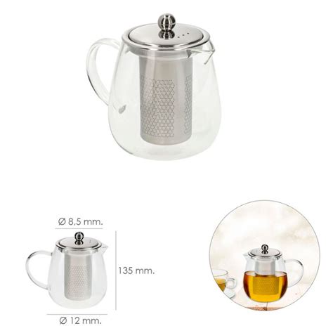 Tetera Infusiones De Cristal Con Filtro De Acero Inoxidable 750ml