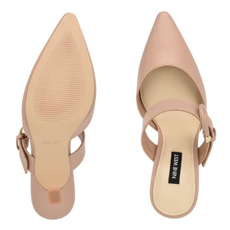 Sanra Pointy Toe Heeled Mules Barely Nude Shoes Nine West Heels