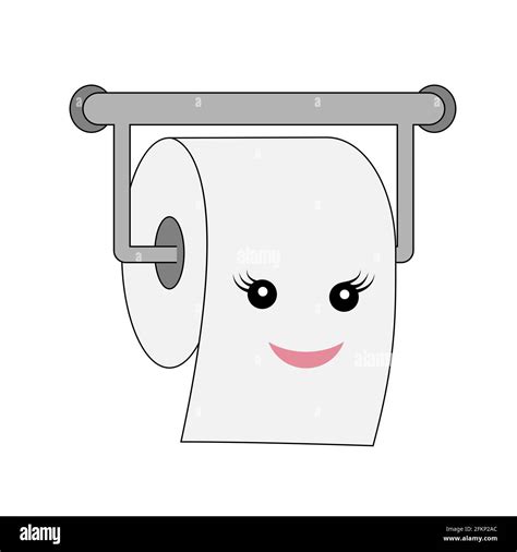 Cute cartoon smiling toilet paper roll isolated on white. Kawai ...