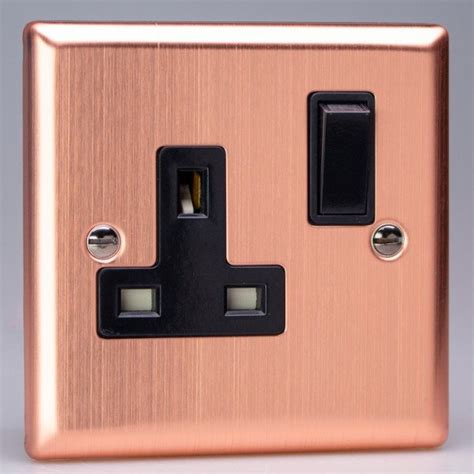 Varilight Urban Brushed Copper 1 Gang 13a Dp Switched Socket With Black Insert Ukes