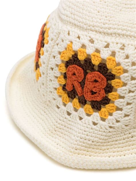 Ruslan Baginskiy Logo Embroidered Crocheted Bucket Hat Neutrals