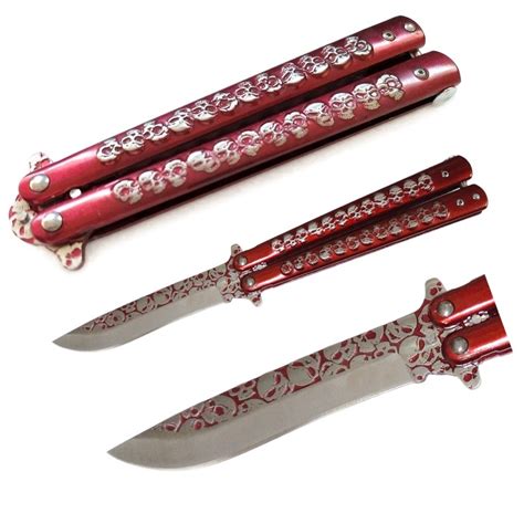 Coltello Butterfly Red Skull 3d Balisong Con Lama Ed Impugnatura