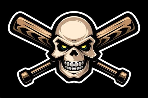 Premium Vector Human Skull And Crossed Baseball Bats Gangster Sign