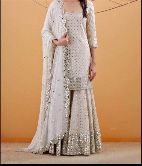 White Mirror Work Party Wear Palazzo Sharara Designer Salwar Etsy