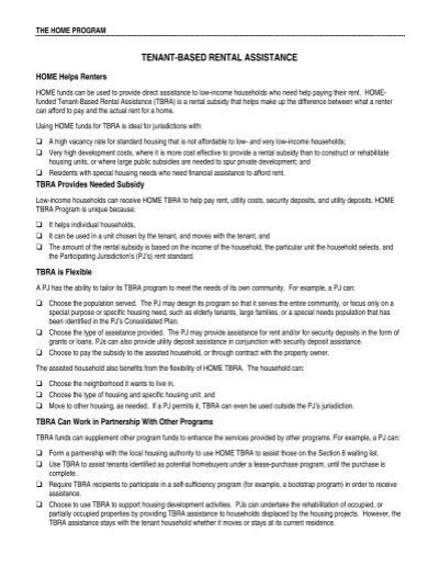 Tenant Based Rental Assistance Fact Sheet Hud