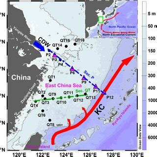 Map of the study area in the East China Sea. The Kuroshio Current and ...