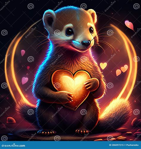 Mongoose Hugging Heart Valentines Day Card With Cute Ferret Vector Illustration Generative Ai