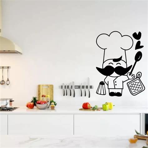 Vinilos Decorativos Vinil Pared Silueta Chef Con Bigote Cuotas Sin