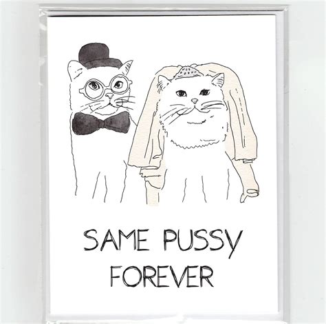 Cat Wedding Same Pussy Forever Greeting Card Funny Joke Pun Love Couple Cat Wedding Card