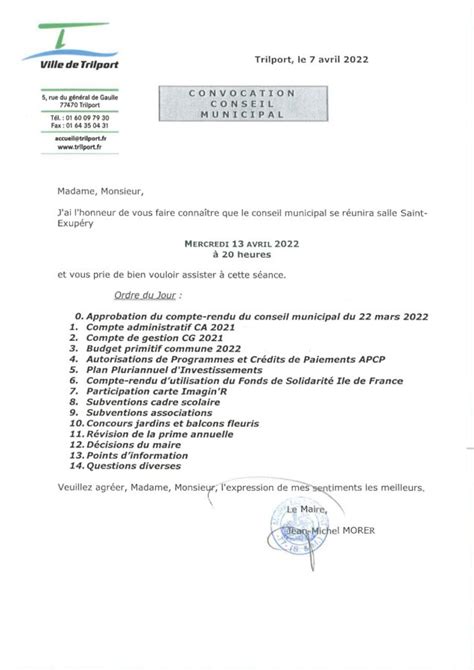 Conseil Municipal Mercredi 13 Avril 2022 Trilport