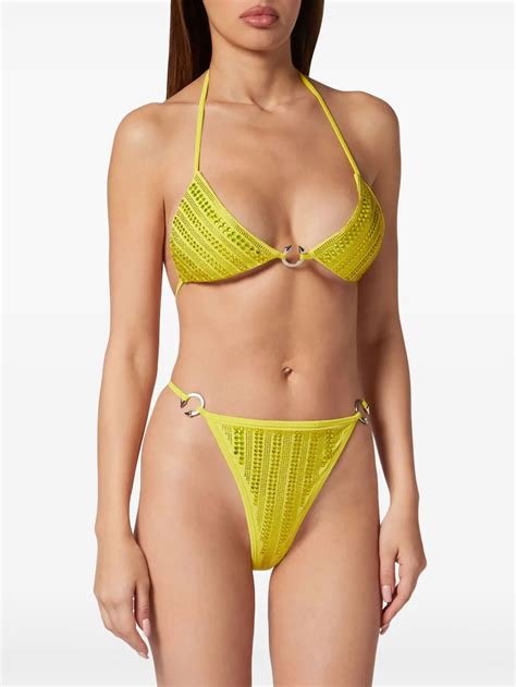 Philipp Plein Crystal Embellished Bikini In Yellow Modesens