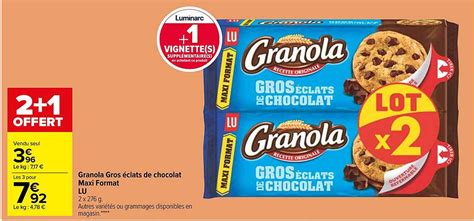 Promo Granola Gros éclats De Chocolat Maxi Format Lu chez Carrefour