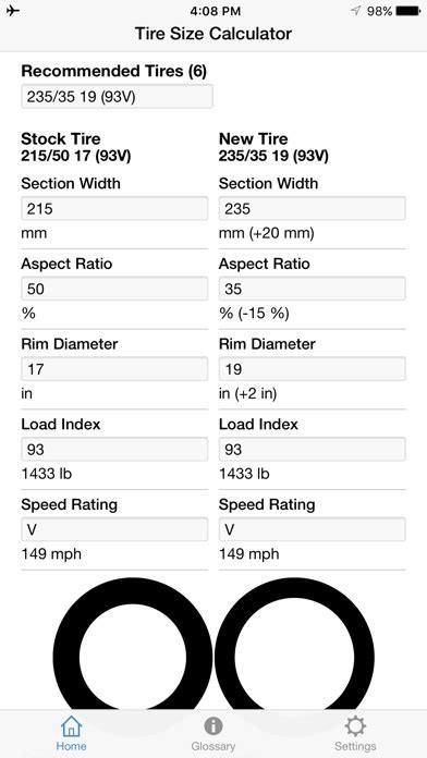 Tire Size Calculator iPhone App