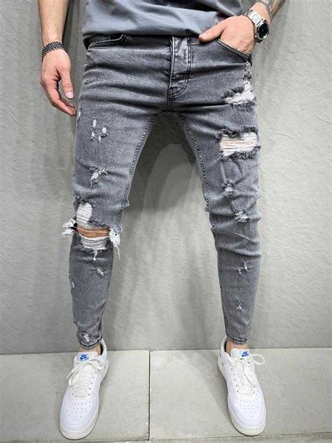 Jeans Noir D Chir Homme Mode Urbaine