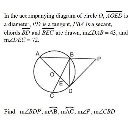 Solved In The Accompanying Diagram Of Circle O Aoed Is