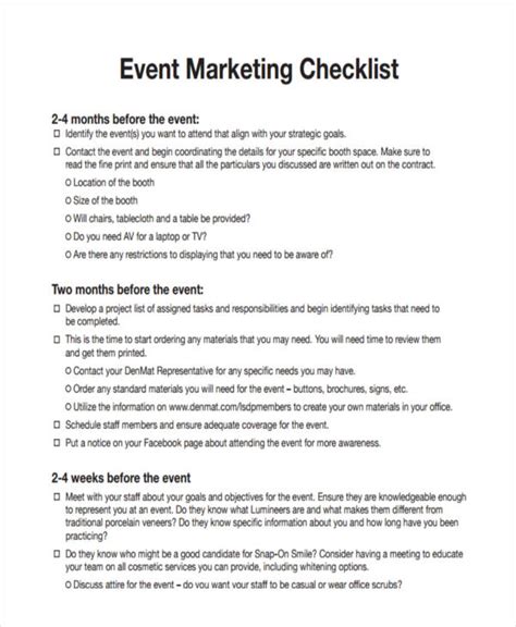 Marketing Checklist Template