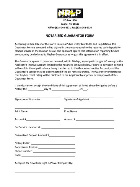 Fillable Online Notarized Guarantor Form Nrlp Appstate Edu Fax Email