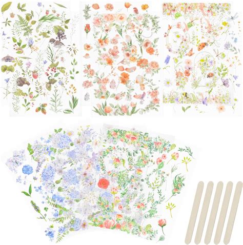 12 Blatt Transferaufkleber Blumen Scrapbooking Sticker Aufkleber