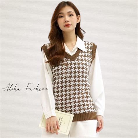 Jual ALOHA TERVIRAL Jennie Vest Rajut Houndstooth Vest Rompi Korea