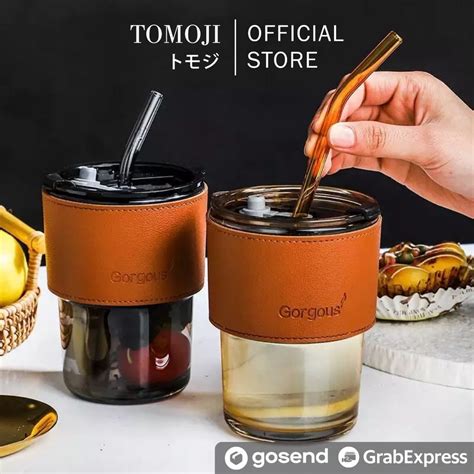 Jual Tomoji Gelas Tumbler Kaca Aesthetic Dengan Sedotan Gelas Kopi