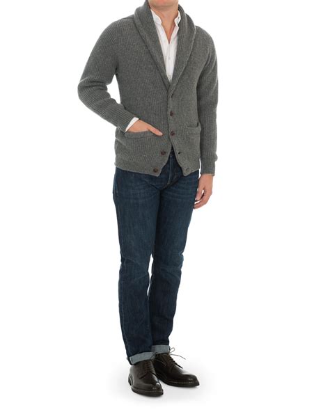 Drakes Lambswool Shawl Cardigan Grey