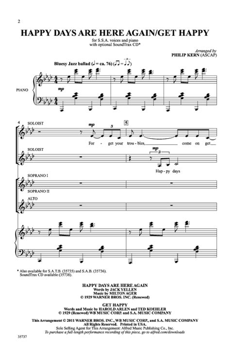 Happy Days Are Here Again Get Happy Sheet Music By Philip Kern SKU