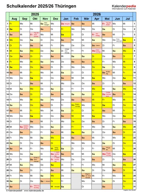 Schulkalender Th Ringen F R Excel