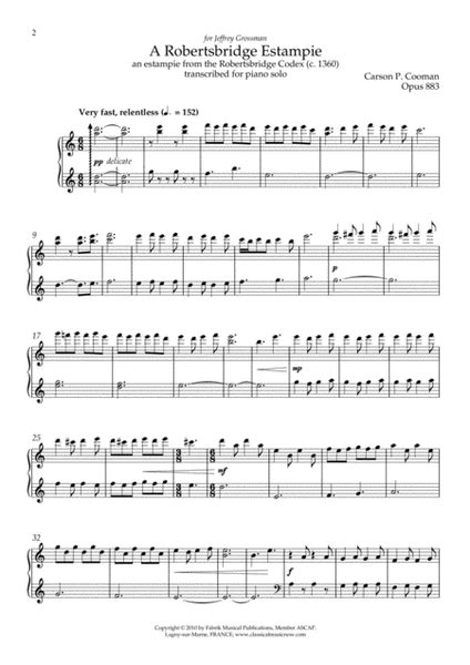 Carson Cooman : A Robertsbridge Estampie (2010) for piano by Carson ...